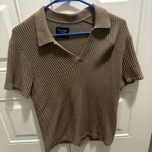 Abercrombie & Fitch Taupe Ribbed Knit Top